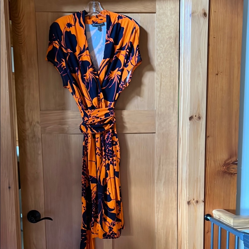 Adrianna Papell Orange and Blue Wrap Sundress